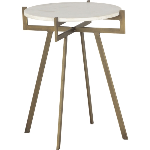 Anak Side Table in White Marble & Antique Brass Iron